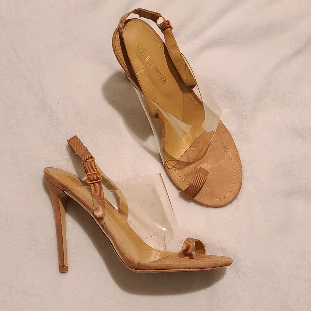 Fashion Nova | Sling back Sandal Heels Faux Suede Nude Size 8.5